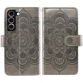 thumbnail image 5 of Compatible with Samsung Galaxy S23 5G Wallet Phone Case and Tempered Glass Screen Protector Flower Faux Leather Flip Credit Card Holder Stand Zipper Cell Cover for S 23 23S SM-S911U 6.1 inch Grey, 5 of 9