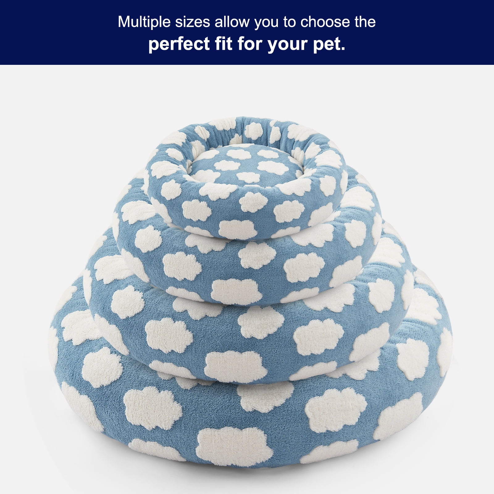 Donut Dog Bed Medium, Calming Round Pet Bed for Dogs and Cats, Washable Jacquard Plush Cover with Non-Slip Bottom, Indoor Cat Bed, Blue, 36"x36"x10"
