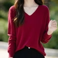 thumbnail image 7 of successthop Knit Sweater for Women V Neck Long Sleeve Outwear Oversized Trendy Pullover Top Solid Casual Clothes Red 2XL, 7 of 7