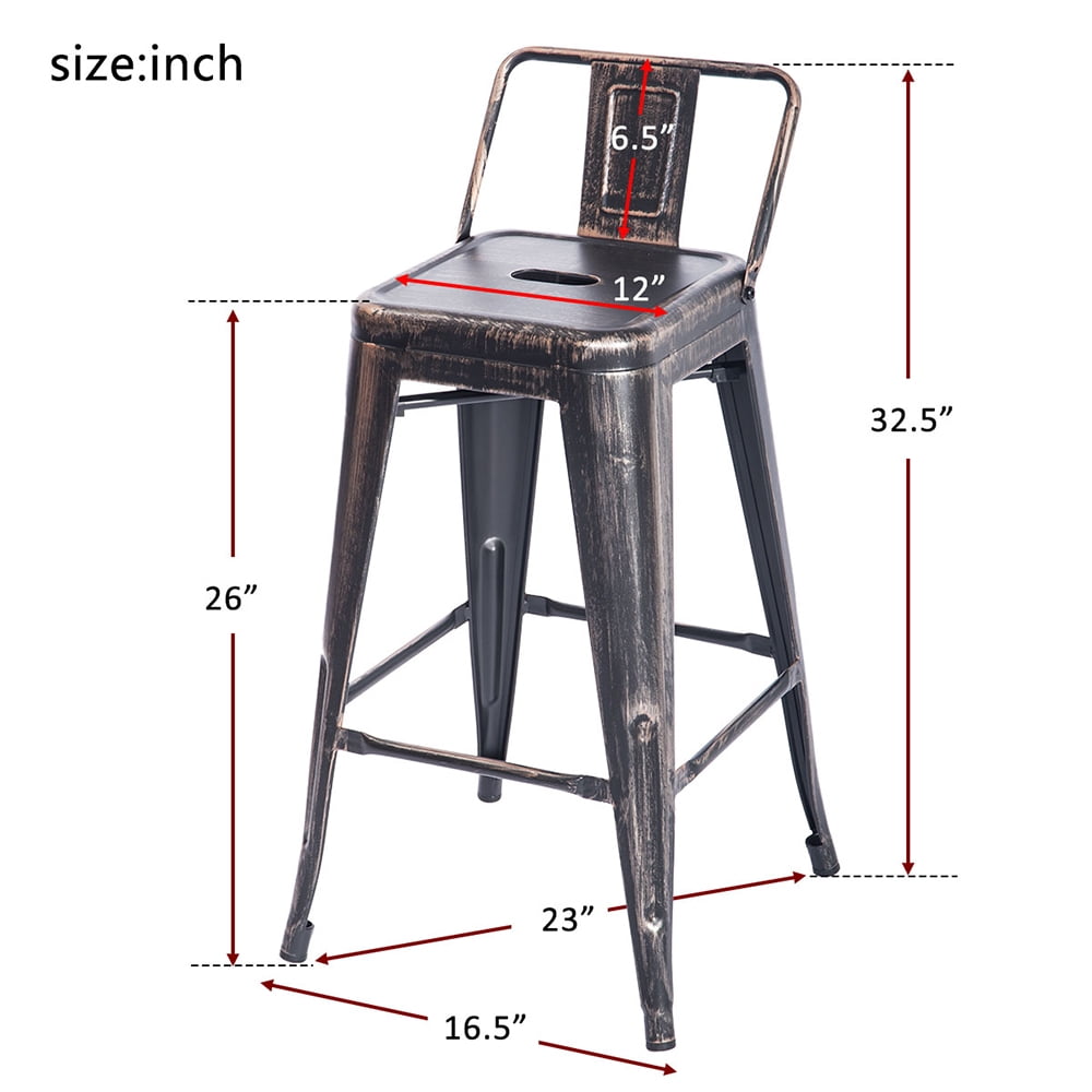 Kepooman 2 Pcs Metal High Bar Stools with with Low Backrest & Footrest, 16.5" L x 16.5" W x 32.5" H, Golden Black Kepooman 2 Pcs Metal High Bar Stools with with Low Backrest & Footrest, 16.5" L x 16.5" W x 32.5" H, Golden Black