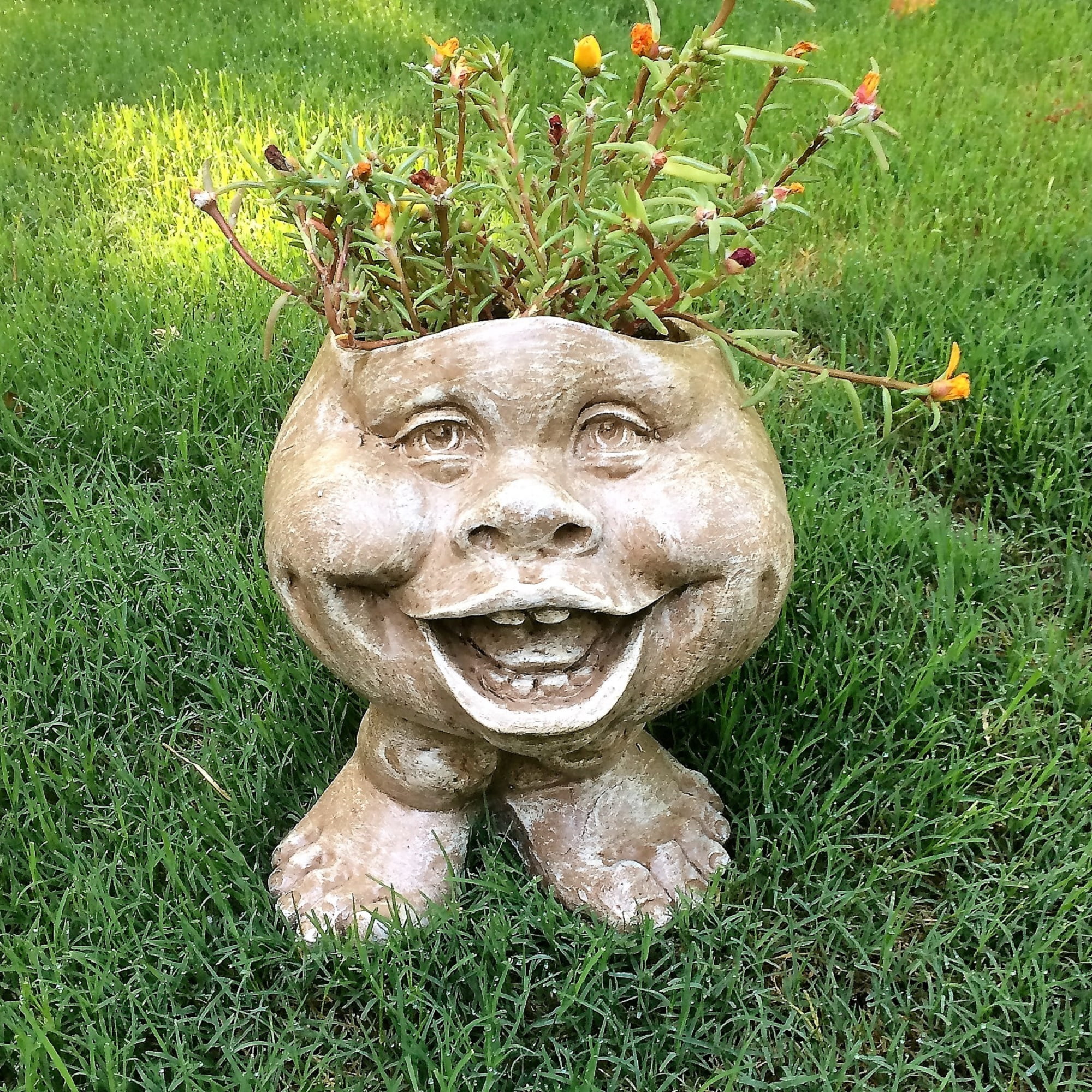 Homestyles 8.5 in. "Little Buddy" the Muggly Face Humorous Statue Planter Holds 4 in. Pot