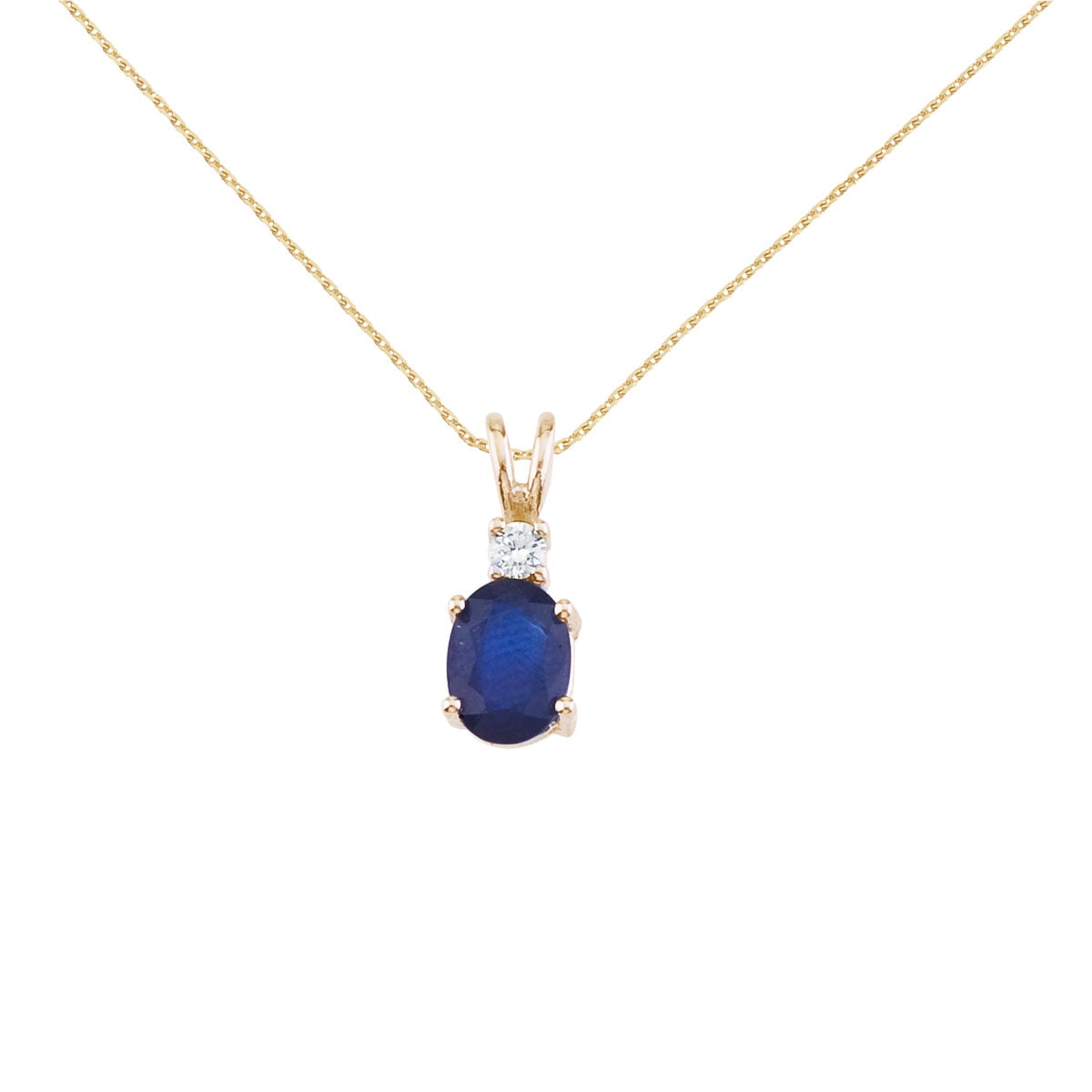 14k Yellow Gold Oval Sapphire And Diamond Pendant with 18" Chain 