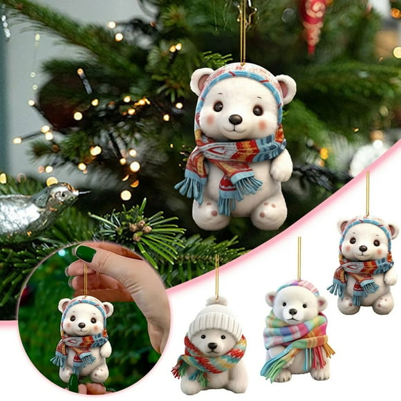 Simpatico Ciondolo Decorativo A forma Di Orso Polare, In Acrilico, Decorazione Per Regali, Divertente Decorazione Da Appendere, Ornamento Piatto 2D (3Pc)