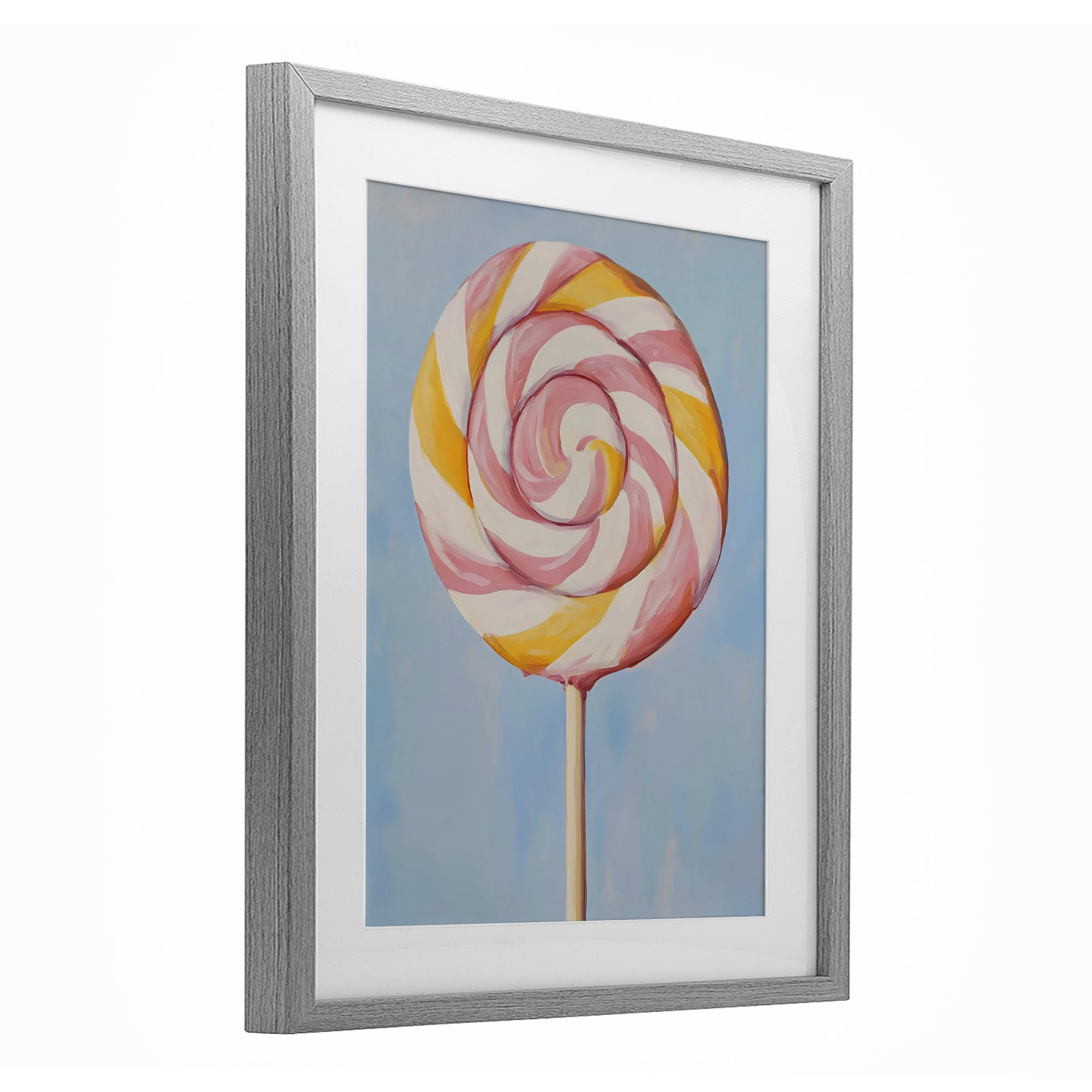 Stupell Industries Lollipop with Pink & Orange Swirl Gray Framed Print Under Glass, design by The Prints Vibe