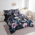 thumbnail image 3 of Manfei Romantic Gothic Skull Twin Bedding Sets 7-Piece for Couple, Vintage Butterfly Floral Bedding Comforter Set, Happy Valentine's Day Reversible Sheet Sets, Microfiber Bedroom Decor, 3 of 7