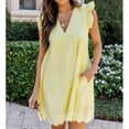 thumbnail image 3 of V Neck Dress, Hollow Cotton Polyester Dress Lined With Shorts For Shopping, 3 of 6