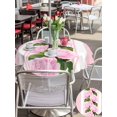 thumbnail image 4 of Outdoor Tablecloth with Umbrella Hole and Zipper, Valentine's Day Round Table Cloth 60 Inch Waterproof Tablecloth, Pink Roses Floral Romantic Striped Picnic Table Cover for Patio Camping, 4 of 7