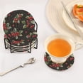thumbnail image 2 of 6 Pcs Drink Coasters with Holder 3.94in Woven Coasters for Drinks Red Holly Berries Pattern Coaster Set for Protection Table, 2 of 7