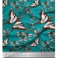 thumbnail image 1 of Soimoi Tissu Crêpe polyester Vert Imprimé Fleurs & Butterfly au Mètre 52 Pouces de Large, 1 of 5
