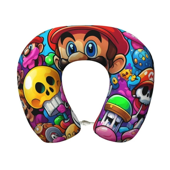 Lsque Mario Print Travel Pillow Memory Foam - Head Neck Support Airplane Pillow U-Shaped Neck Pillow for Traveling, Car, Home, Office