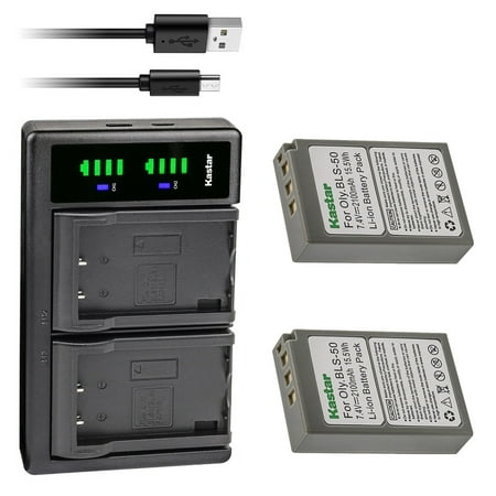 Kastar 2-Pack Battery and LTD2 USB Charger Compatible with Olympus BLS-50 Battery Olympus BCS-5 Charger Olympus OM-D E-M5 Mark III Mirrorless Camera