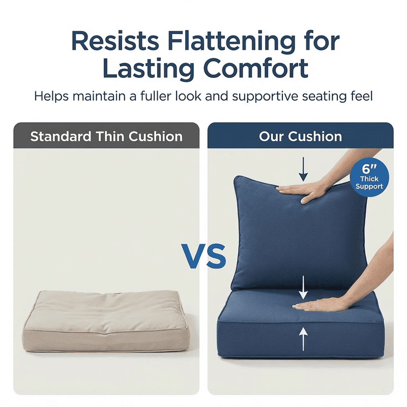 24 x 24 in Outdoor Olefin Patio Cushion Set with Back Pillow, 6 in Thick, Water- and Fade-Resistant, Navy Blue