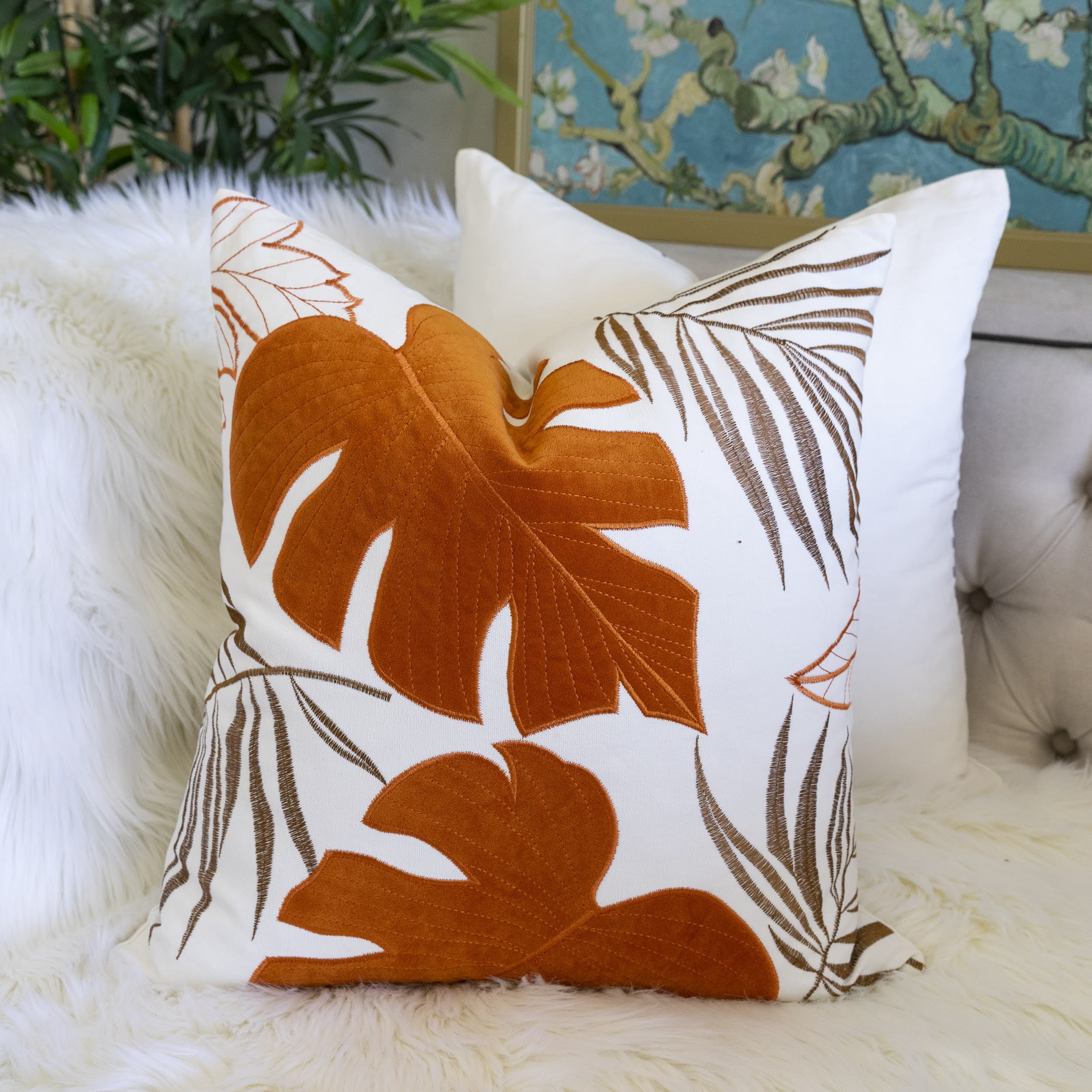 Keilani Orange Graphic Polyester 20 in. x 20 in. Throw Pillow