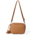 thumbnail image 1 of Bolso de hombro de cuero de PU bolso de mujer con borla bolso de mano de color sólido (marrón), 1 of 9