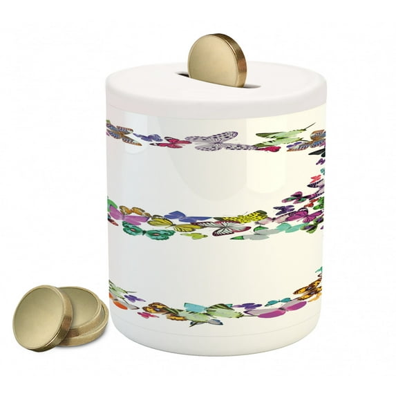Letter B Piggy Bank, Exoticism Beauty Fragility Theme Springtime Creatures Forming Letter B Feminine, Ceramic Coin Bank Money Box for Cash Saving, 3.6" X 3.2", Multicolor, by Ambesonne