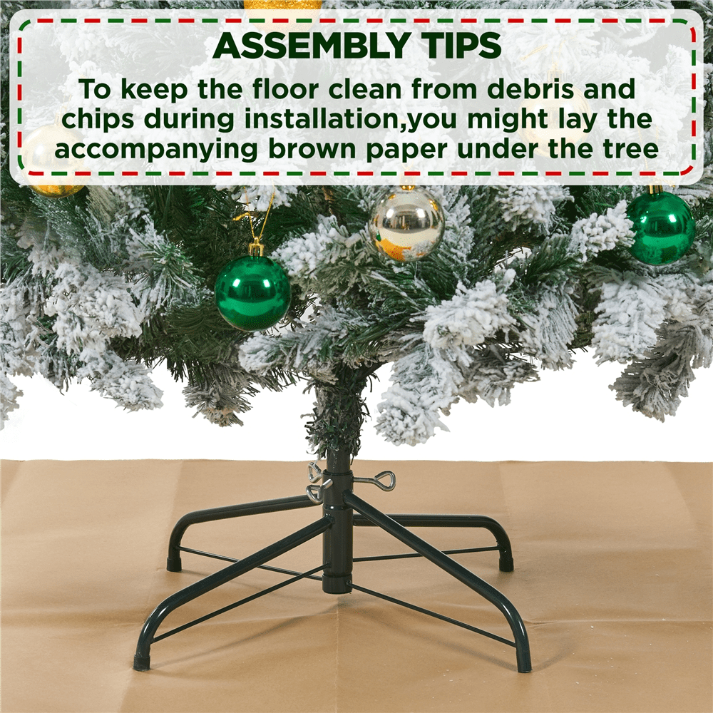 Alden Design 7.5ft Pre-lit Flocked Artificial Christmas Tree with 550 LED Lights for Holiday Decorative, White