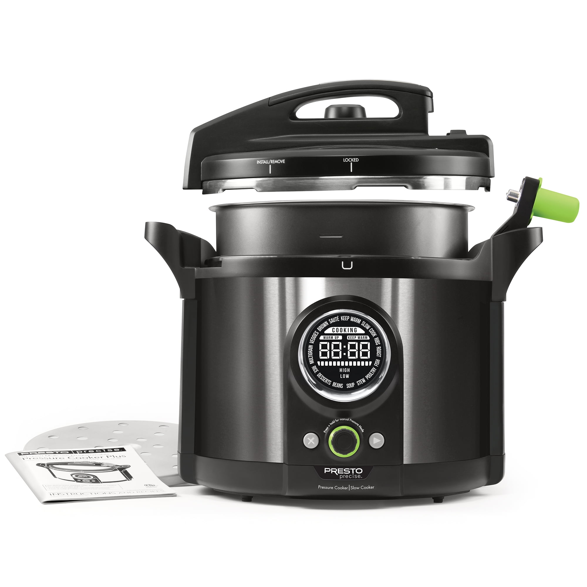 Presto 02142 Precise 6-Quart Multi-use Programmable Plus Electric Pressure  Cooker, 6qt, Black Stainless Steel