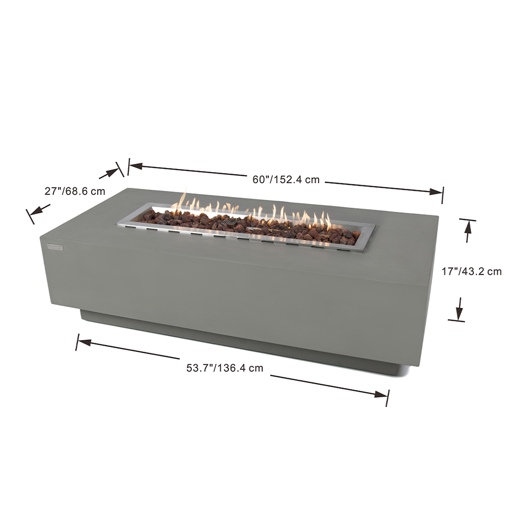 Elementi Granville Gas Fire Pit for Outside Outdoor Fire Pit Table Smokeless Fire Pit Concrete Rectangular Fire Table Patio Heater Fireplace 45000 BTUs - Grey, 60 x 27 Inches