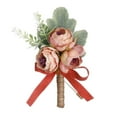 thumbnail image 2 of Dserhfy Rose Flower Brooch Realistic Green Leaves Anti-slip Elegant Groom Bride Groomsmen Floral Corsage Lapel Pin Wedding Party Supplies, 2 of 8