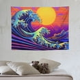 thumbnail image 4 of GOSMITH  Blacklight Tapestry Great Wave Tapestry UV Reactive Japanese Kanagawa Sunset Tapestry Vintage Ocean Wave Octopus Tapestry Wall Hanging for Bedroom Backdrop, 4 of 7