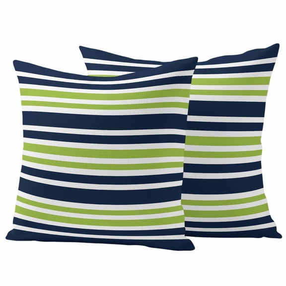 Navy Blue Green Striped Outdoor Waterproof Pillow Covers, Gradient Horizontal Lines Decorative Square Throw Pillowcase Sofa Cushion Sham for Patio/Couch/Chair, 20"x20" 2 Pack