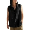thumbnail image 5 of LODIENY Men’s Summer Linen Shirt Athletic Sleeveless Button Down Shirts Lightweight Cardigan Hooded Shirt Outdoor Casual Drawstring Tops Black M, 5 of 10