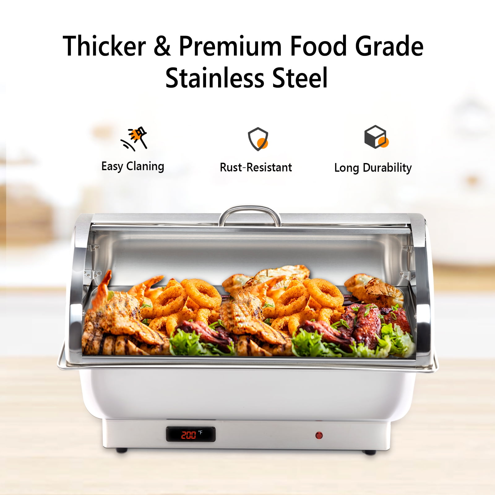 THXSUN Electric Chafing Dish, 3 x 3qt Size Electric Chafing Dish Buffet Set with Rotary Knob Adjustable Temp 0°C~100°C, 700W Buffet Servers and