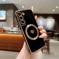 Feishell for Samsung Galaxy S22 Plus (6.6 inch) Cute Love Heart Pattern Case for Women Girls,Compatible with Magsafe Charging,Luxury Plating Edge Soft Silicone Shockproof Slim Phone Case,Black