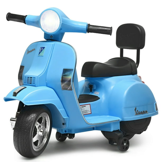 Costway 6V Kids Ride On Vespa Scooter Motorcycle for Toddler w/ Training Wheels Blue