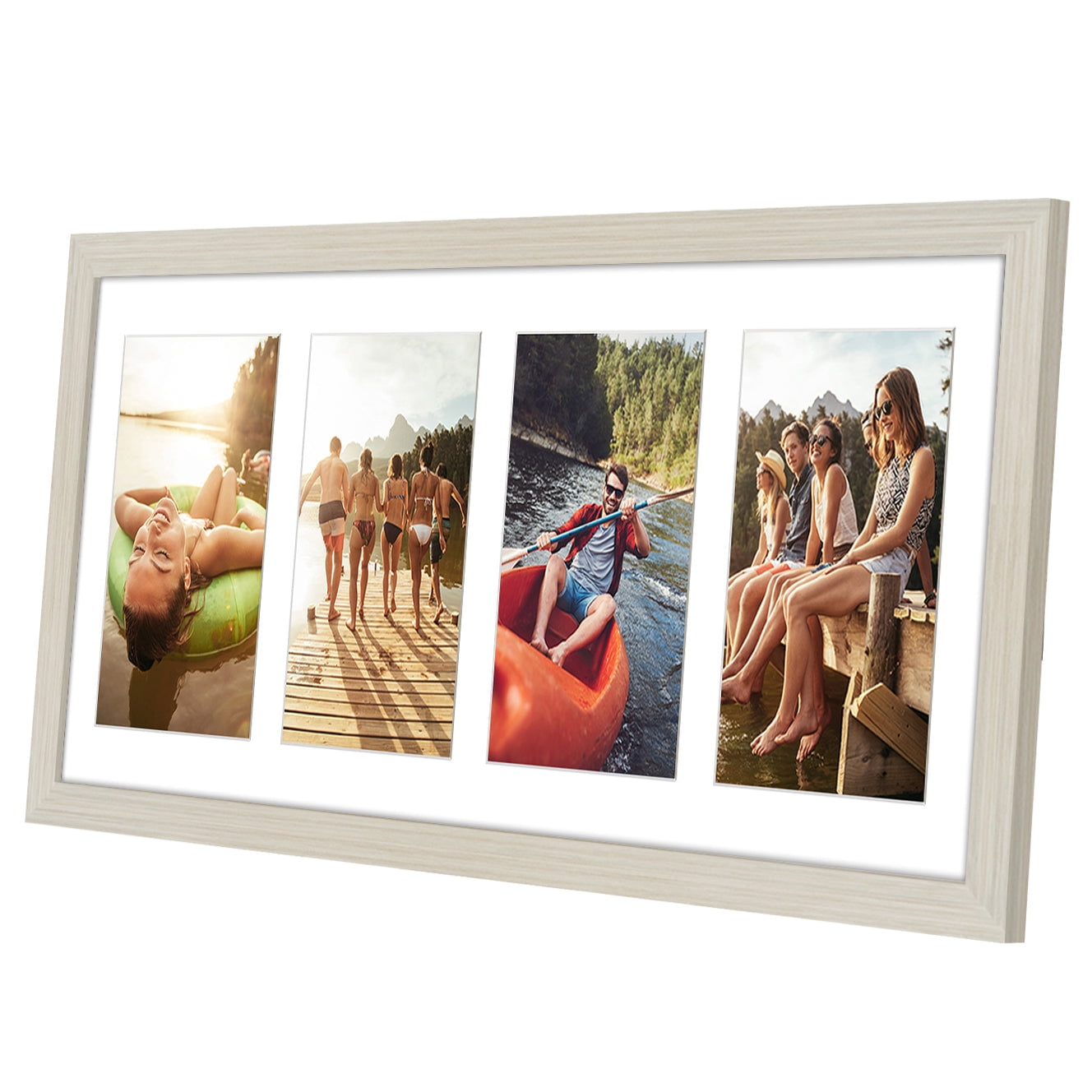 Americanflat 8x20 Collage Picture Frame in Light Wood| Displays Four 4x6 inch Photos. Shatter-Resistant Glass. Hanging Hardware Included!