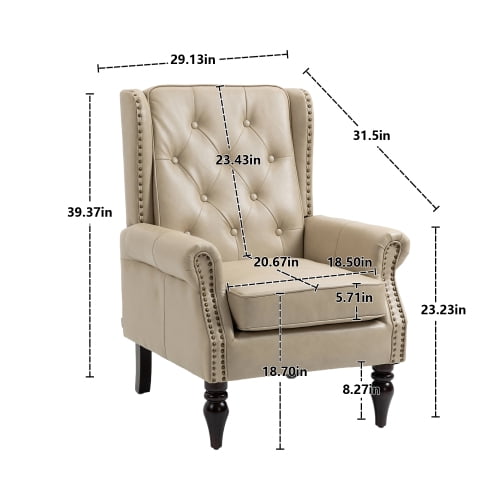MOONMISS Mid-Century Leather Upholstered Tufted Nailhead Wood Frame Armchair for Living Room-Camel