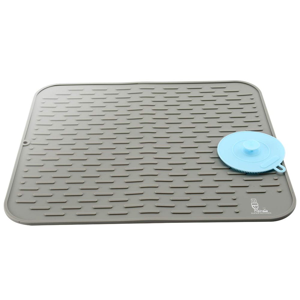 SUPER KITCHEN Large Silicone Dish Drying Mat for Kitchen Counter, 17.7x