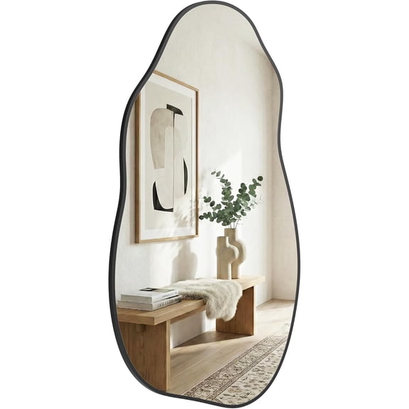 VITALOOM Asymmetrical Wall Mirror 36"x20", Large Irregular Mirror for Bathroom Vanity, Matte Black Rust Proof Aluminum Frame, Tempered Glass Modern Wavy Mirror for Horizontal or Vertical Decor