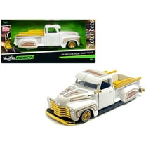 Diecast 1950 Chevrolet 3100 Pickup Truck Lowrider White with Graphics and Gold Wheels "Lowriders" Series 1/25 Diecast Model Car by Maisto