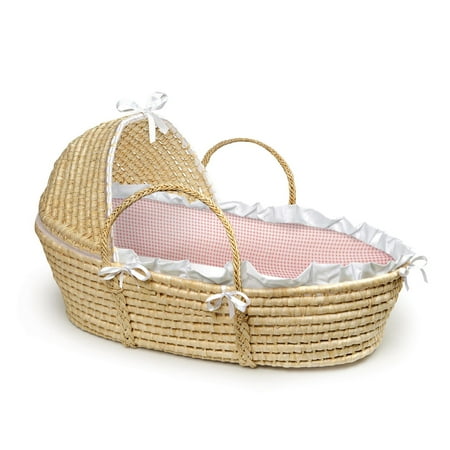 Garden Moses Basket - Badger Basket Moses Basket with Hood, Pink Gingham