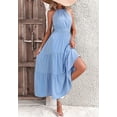 thumbnail image 4 of Solid Color Halter Neck Shirred Waist Below Knee Length Dress, 4 of 5