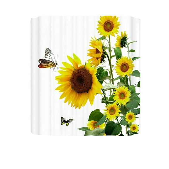 VerPetridure Sunflower Shower Curtain Yellow Floral Green Leaves Decor White Fabric Bathroom