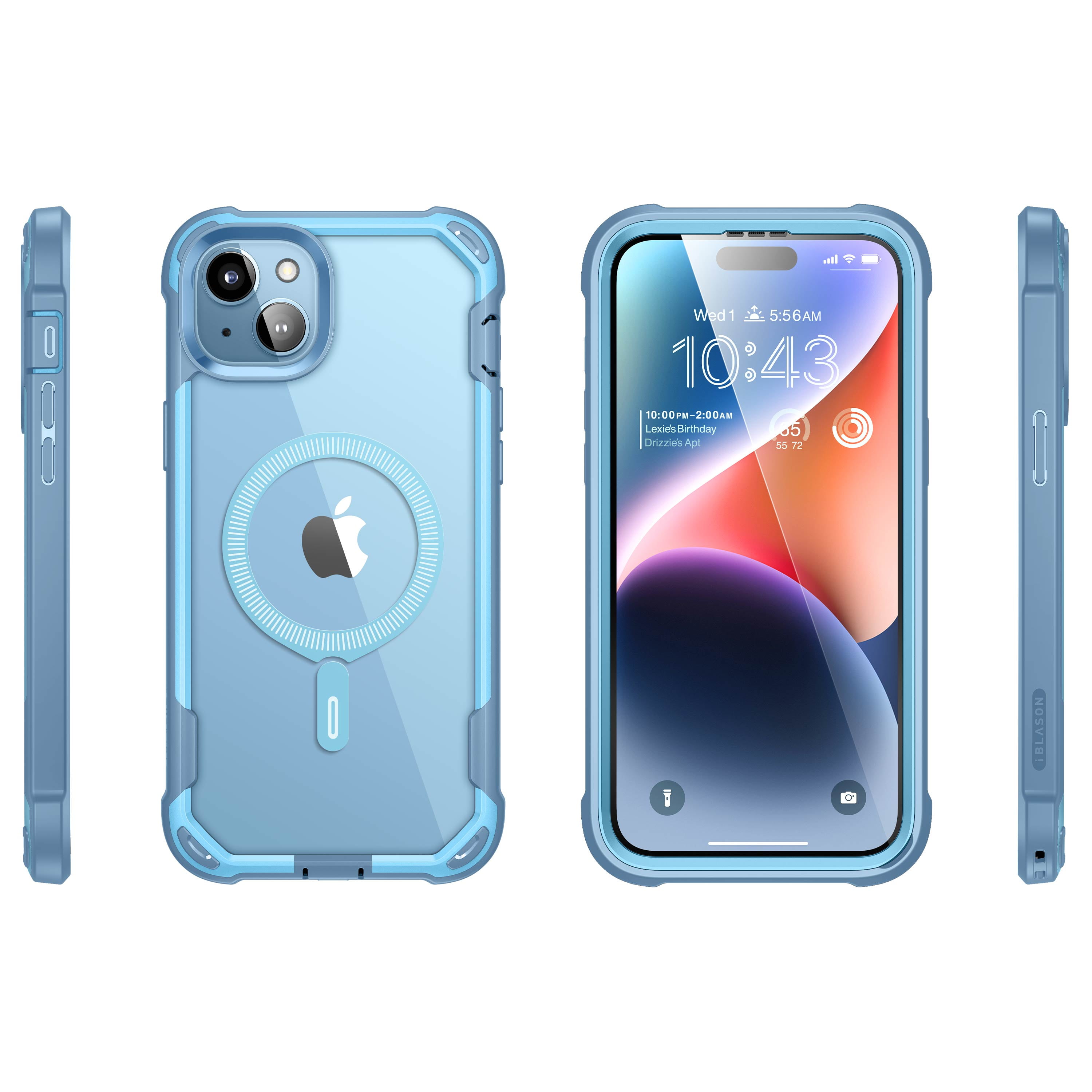 i-Blason AresMag for iPhone 15 Plus Case [6.7 inch], [MagSafe Compatible] Full-Body Dual Layer Anti-Slip Shockproof Rugged Clear Bumper Case with Built-in Screen Protector (Blue)
