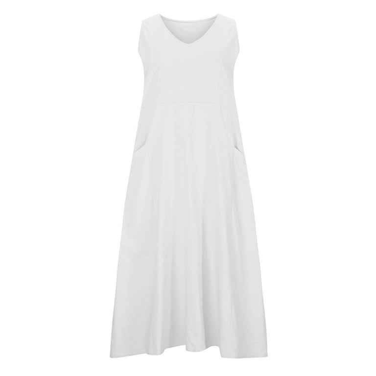 YanHoo Linen Dresses with Pocket for Women Plus Size Sleeveless