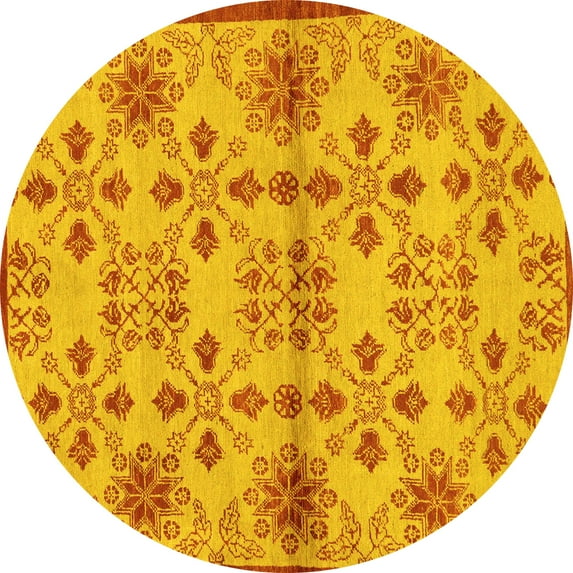 Ahgly Company Machine Washable Indoor Round Abstract Yellow Modern Area Rugs, 6' Round
