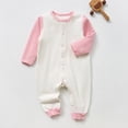 thumbnail image 2 of Summer Baby Boys Clothing Agkizg Baby Boys Bodysuits, Baby Boys Long Sleeves Rompers, Male and Female Babies Bodysuit Color Block Button Knitted Long Sleeved Round Neck Jumpsuit, 2 of 3