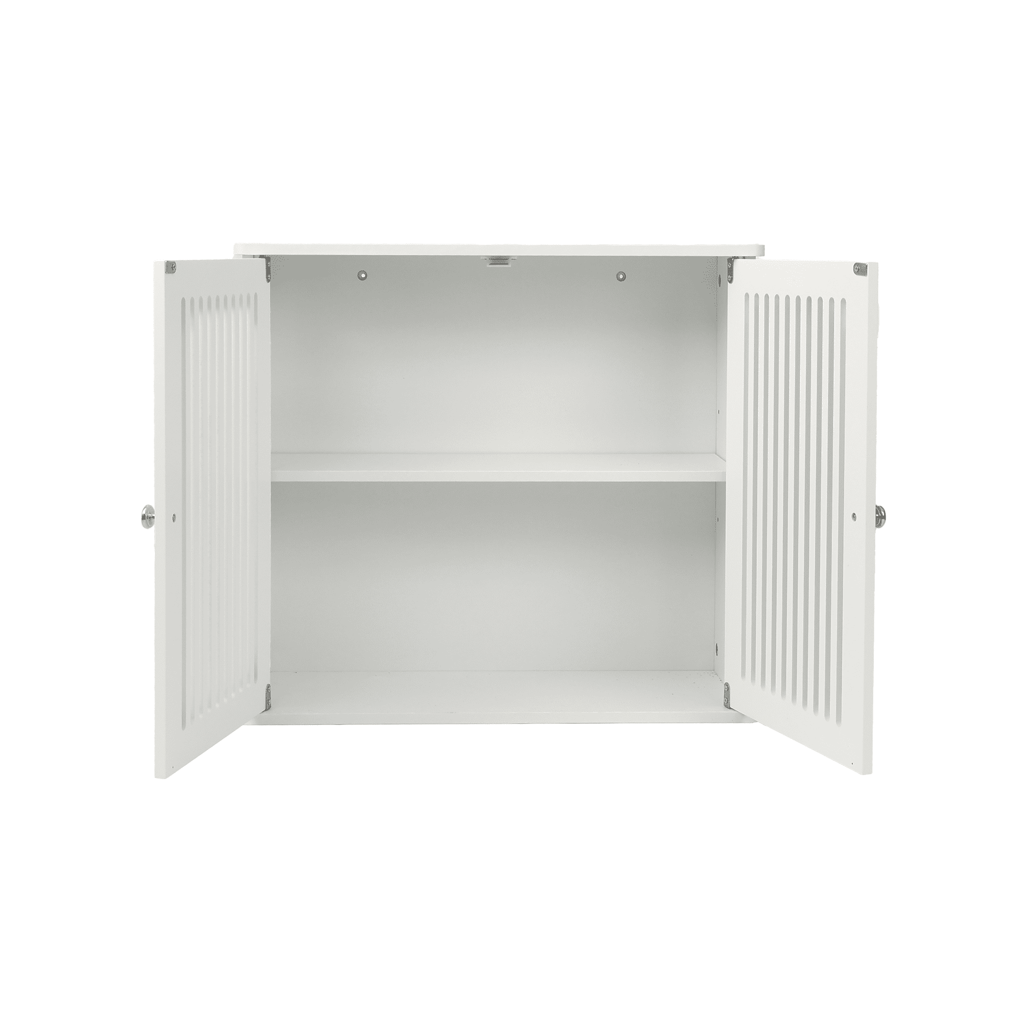 White Louvered Double Door Wall Mounted Bathroom Storage Cabinet, MDF Medicine Cabinet, Ventilated Vertical Organizer for Bathroom Balcony Entryway Home Storage
