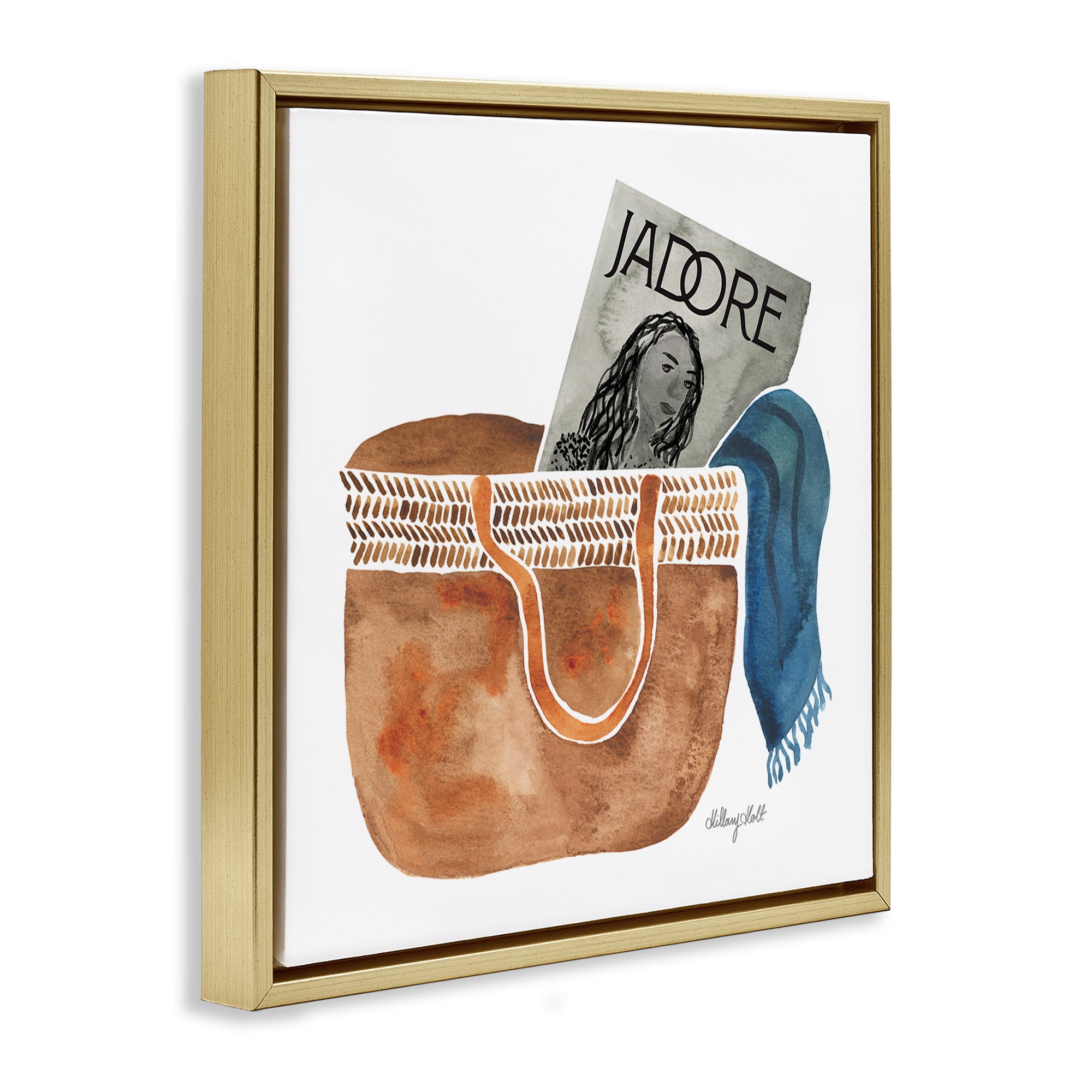 Stupell Industries Tote & Fashion Magazine Gold Framed Floater Canvas Wall Art, design by Hillary Holt