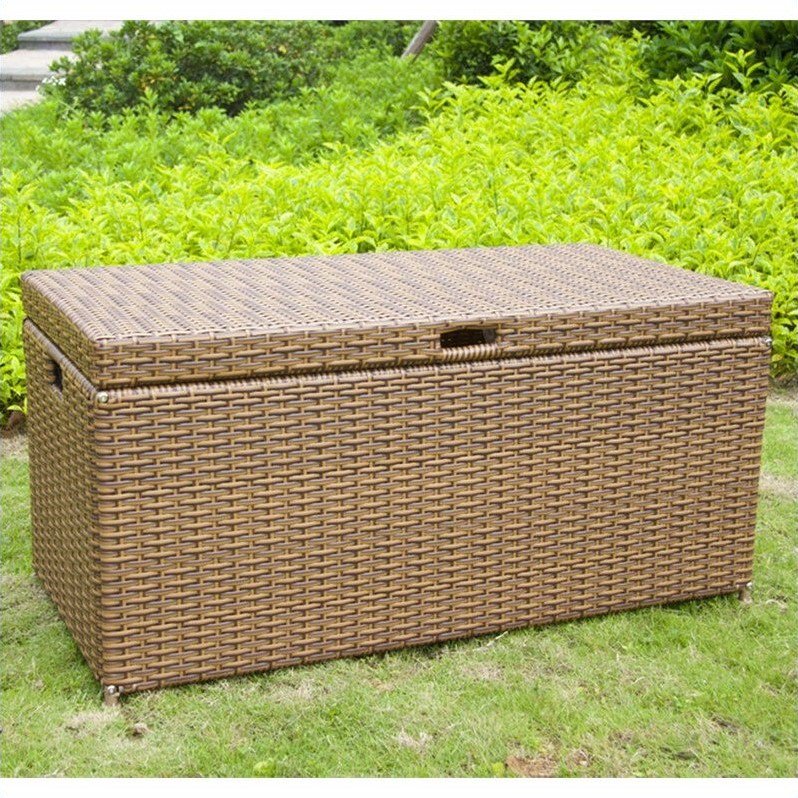 Jeco Wicker Patio Storage Deck Box in Honey