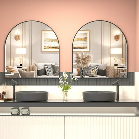 CONGUILIAO Arch Wall Mirror Black 31 x33  Arched Mirror Bathroom Mirror Mantel Large Vanity Mirror