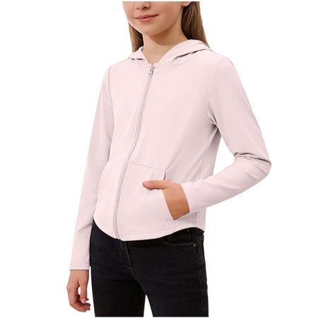 Miluxas Girl s Sun Protection Jacket Cooling Hooded Shirt Long Sleeve Clothing for Hiking Golf Outdoor Pink 12-13 Years