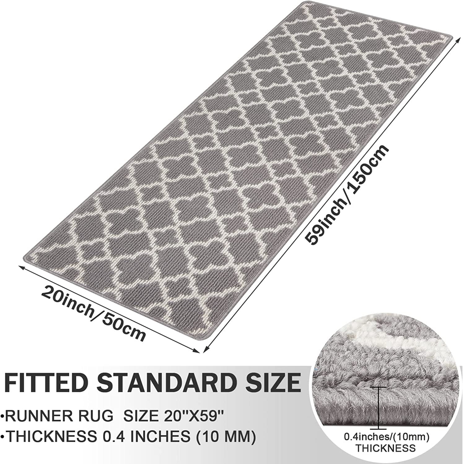 Yamaziot 20"x59" Runner Rug for Hallway Non Slip Carpet Washable Heavy Duty Kitchen Rugs, Door Mat Dirt Trapper Mat, Gray