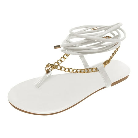 

Women s Summer Flat Chain Lace Up Sandals Flip Flops Outdoor Round Toe Shoes
