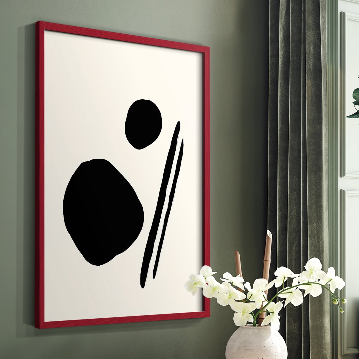 Sticks & Stones III V30 Framed Print in Red Solid Wood Framed Print No Nail Hanging