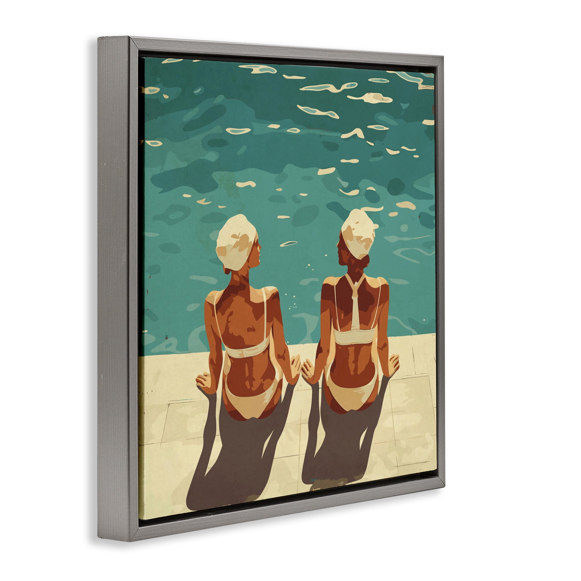 Stupell Industries Swimmer Friends Duo Gray Framed Floater Canvas Wall Art, design by Layla Oz